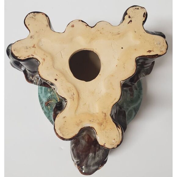 VTG Majolica Planter Chinese Elephant Trio Good Luck Symbol Rich Glaze MED Size - Picture 7 of 8